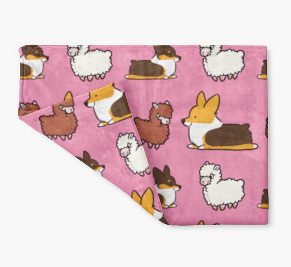 Pink "Alpaca Fren" Tricolor Corgi Blanket | 3 Sizes