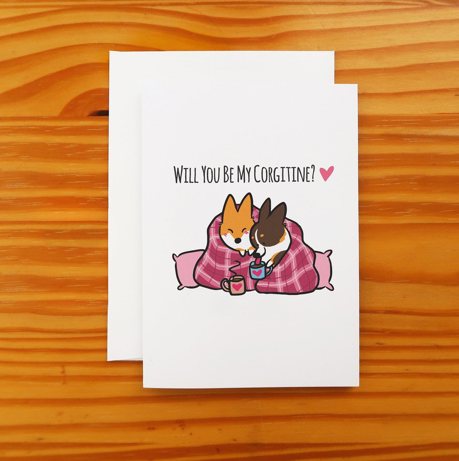 Valentine's Day Snuggle Corgi Greeting Card 1 Red + 1 Tri-Color Valentine's Day Snuggle Corgi Greeting Card 1 Red + 1 Tri-Color