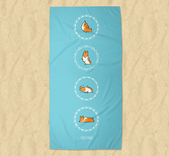 Namaste Corgi Beach Towel