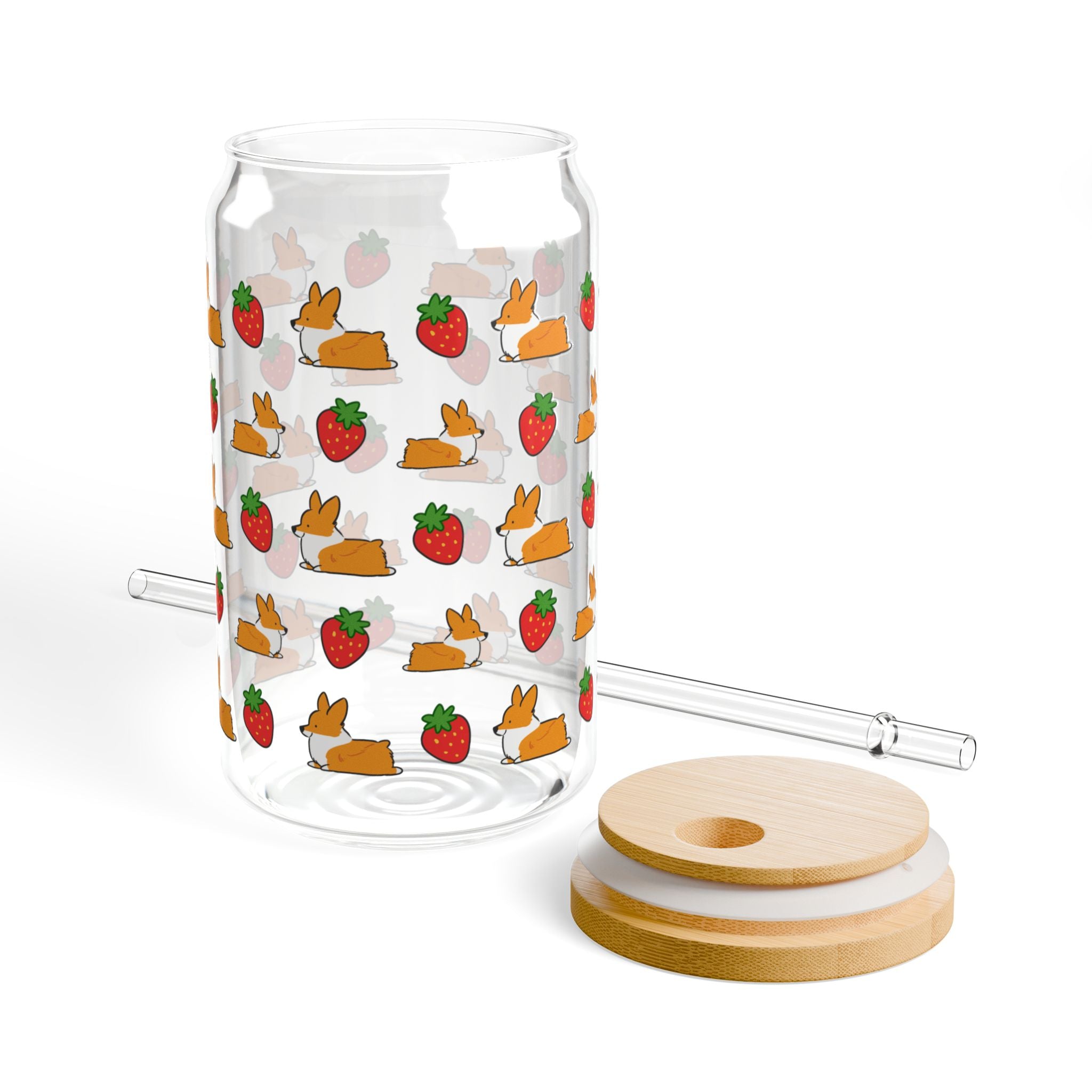 "Strawberry Fields" Corgi Glass Tumbler | 16oz