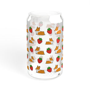 "Strawberry Fields" Corgi Glass Tumbler | 16oz