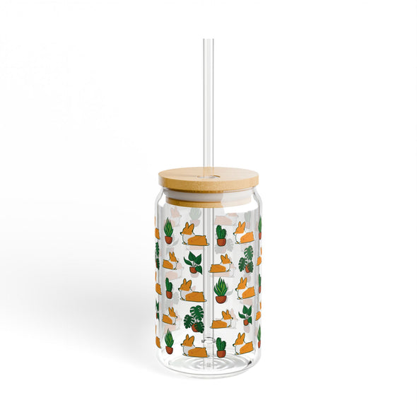 "Plant Lovers" Corgi Glass Tumbler | 16oz