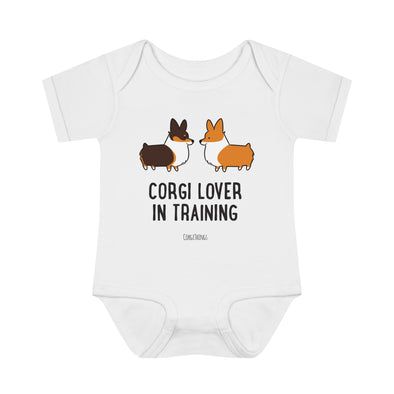 "Corgi Lover in Training" Baby Bodysuit | Red + Tri Combo