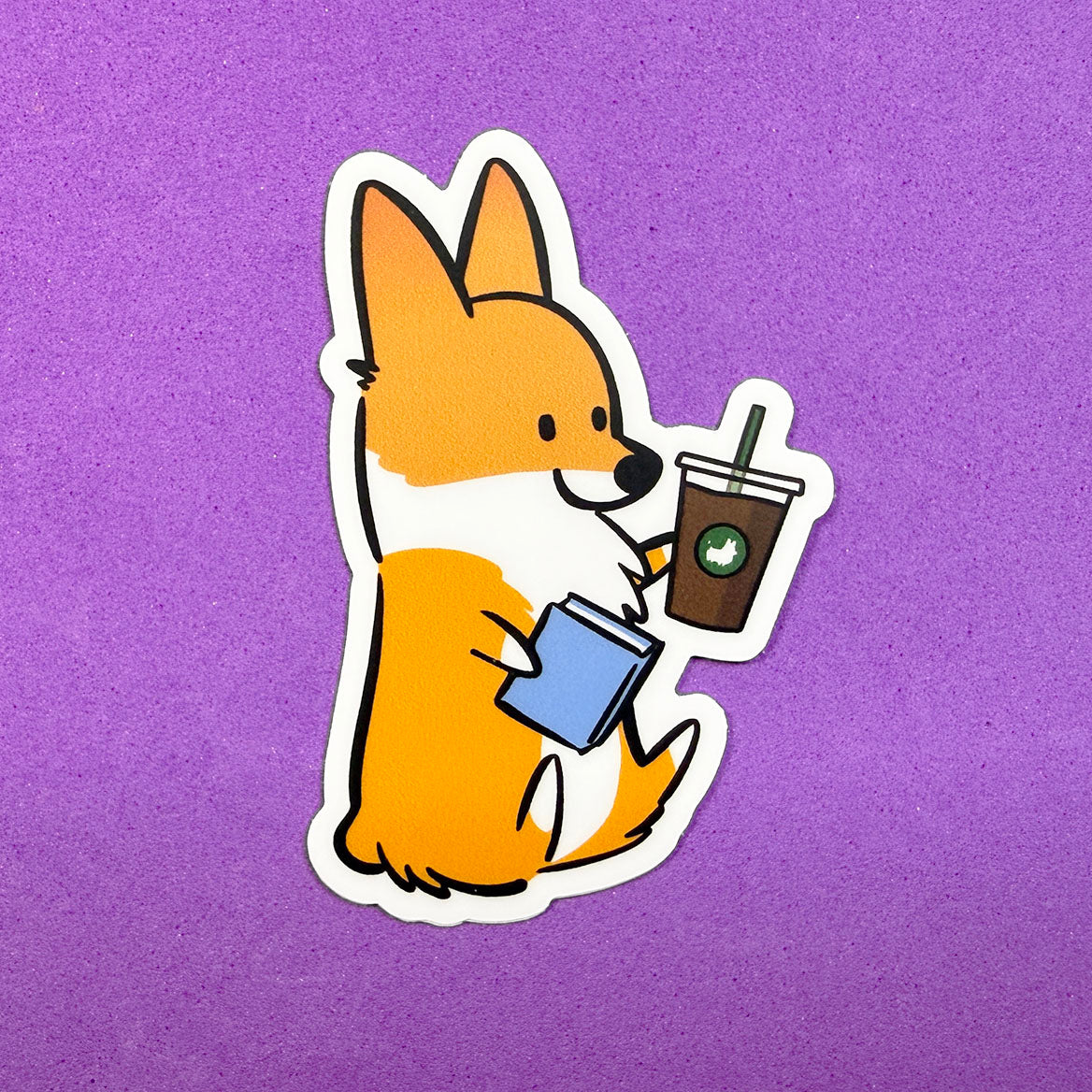 "Coffee and Books" Corgi Vinyl Sticker | Corgi Book Club