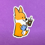 "Coffee and Books" Corgi Vinyl Sticker | Corgi Book Club