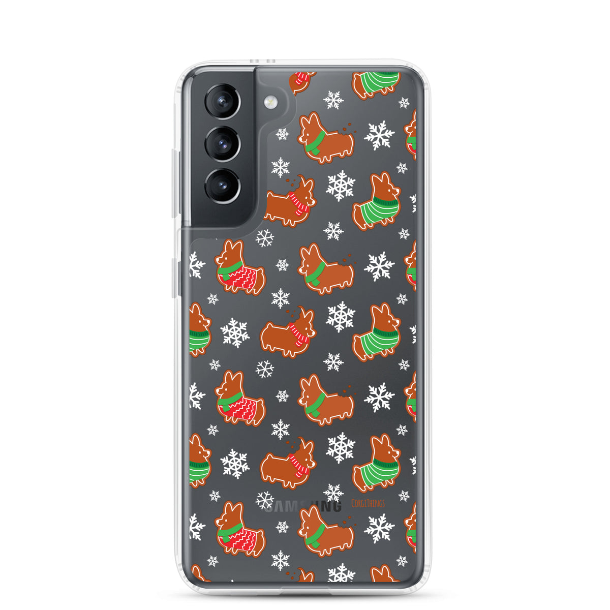 "Gingerbread Corgis" Clear Samsung Phone Case | Holiday Collection