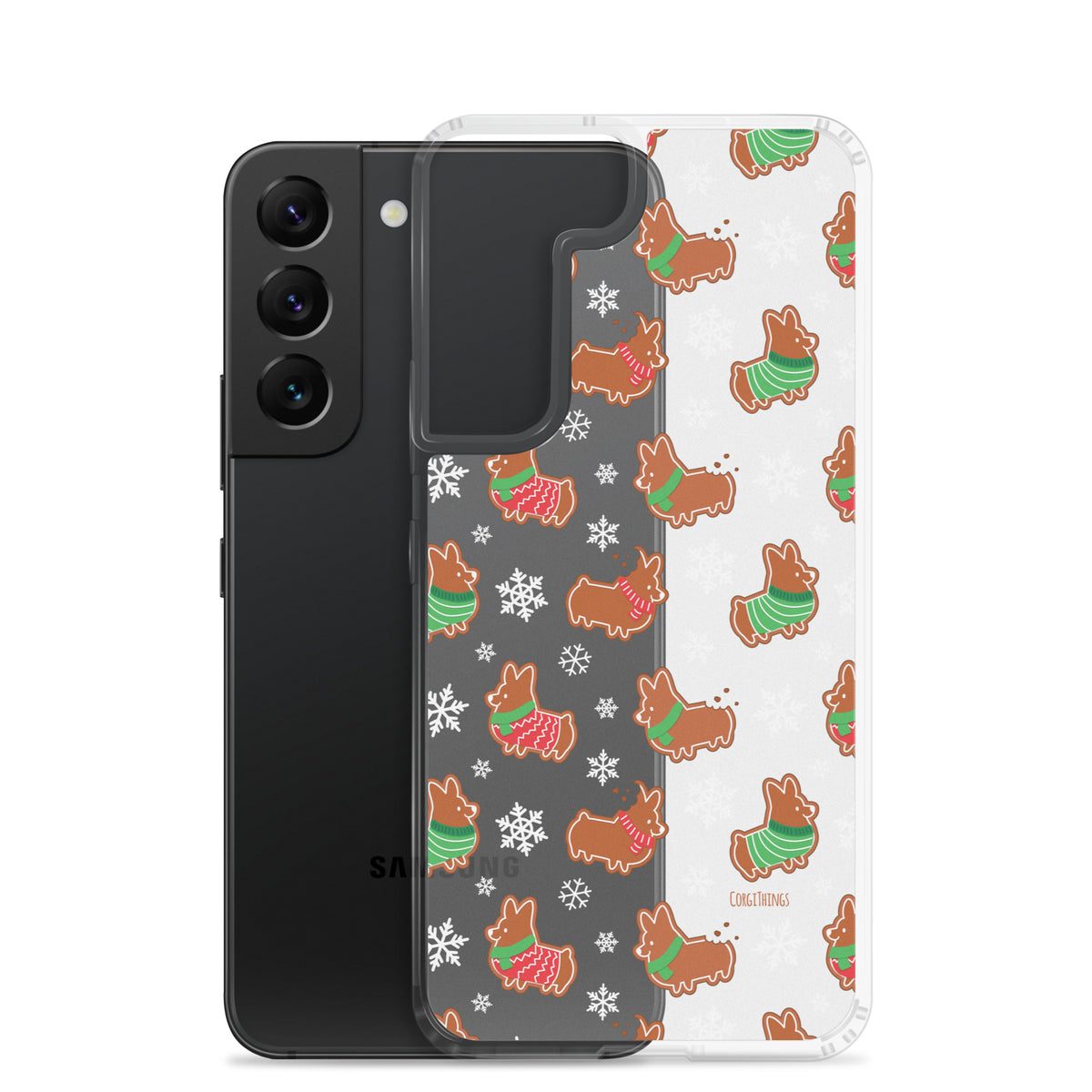 "Gingerbread Corgis" Clear Samsung Phone Case | Holiday Collection