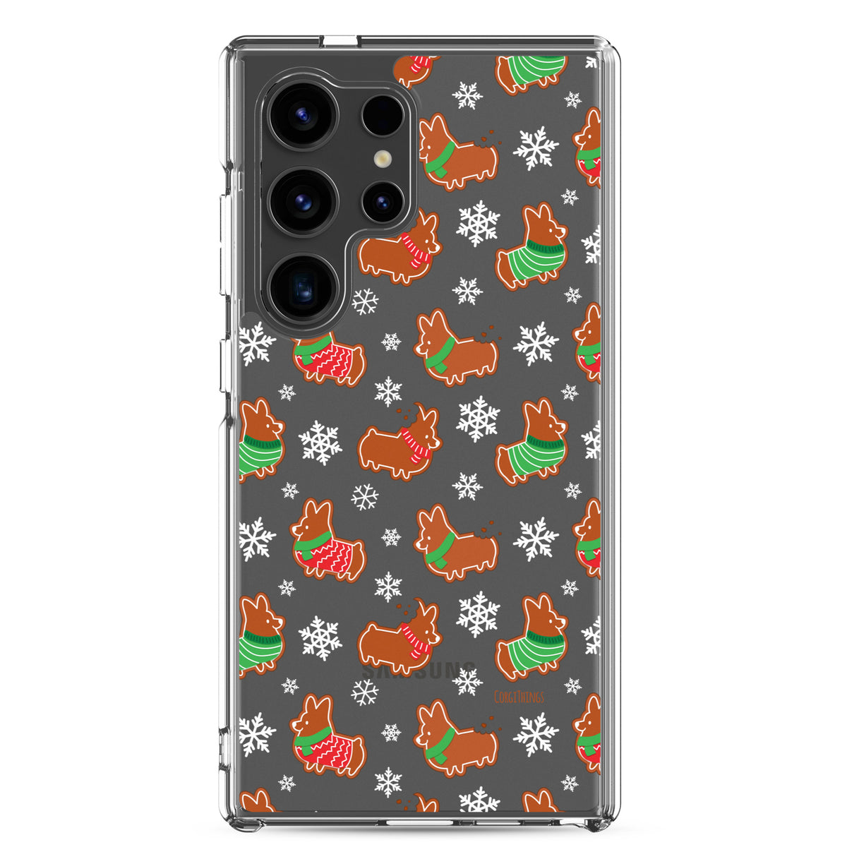 "Gingerbread Corgis" Clear Samsung Phone Case | Holiday Collection