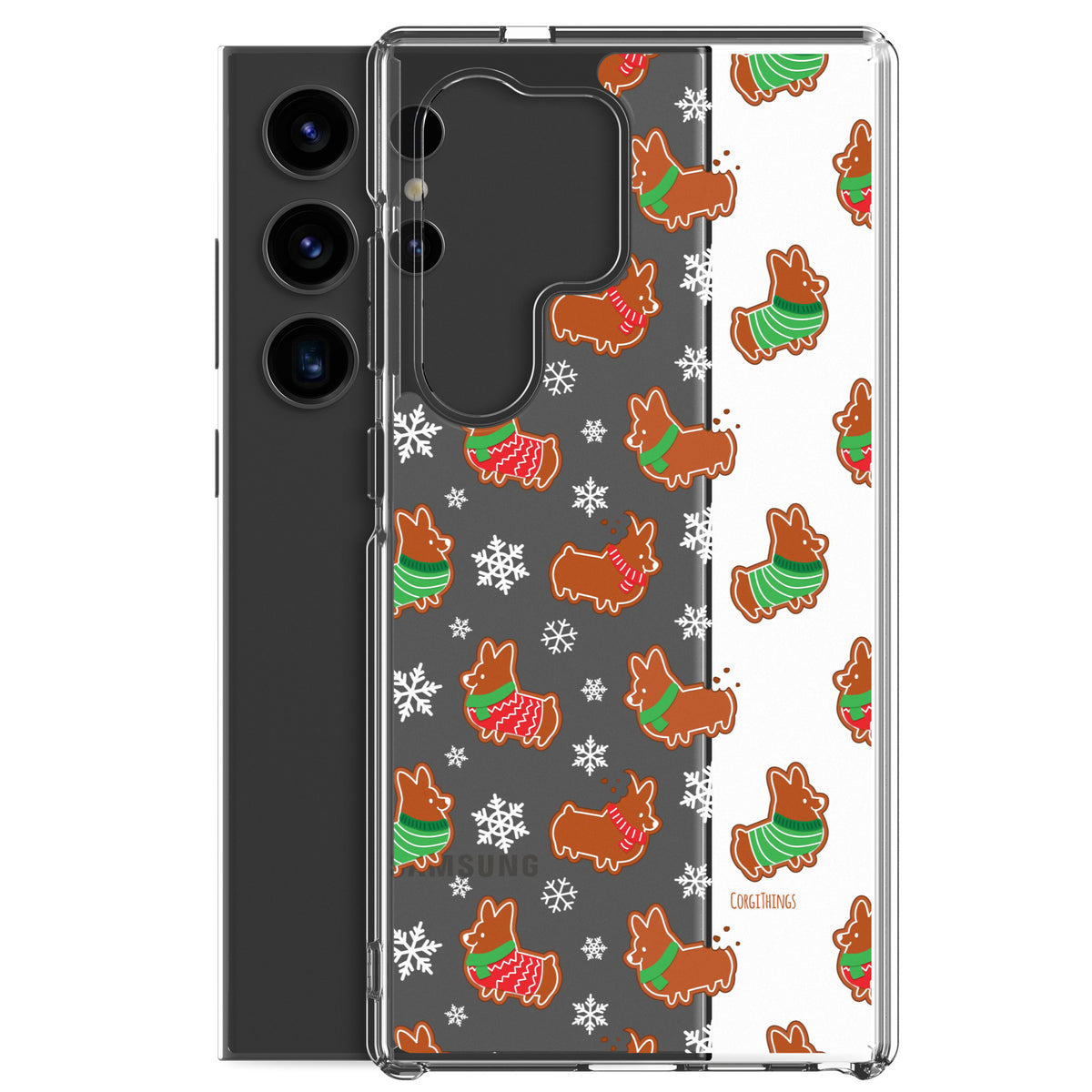 "Gingerbread Corgis" Clear Samsung Phone Case | Holiday Collection
