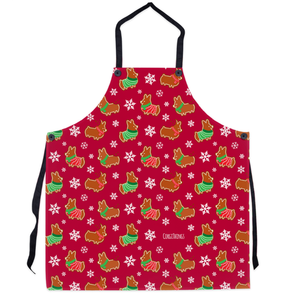 "Gingerbread Corgis" Red Apron | Holiday Collection