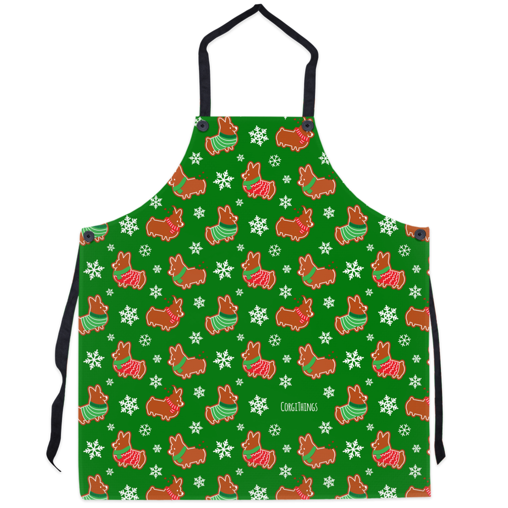 "Gingerbread Corgis" Green Apron | Holiday Collection