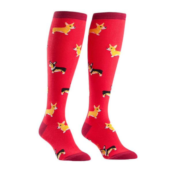 Red Women's Knee High Corgi Socks