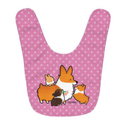 Corgi Mom & Puppies Fleece Baby Bib | Pink Polka Dots