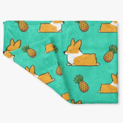Pineapple Corgi Fleece Blanket | 3 Sizes
