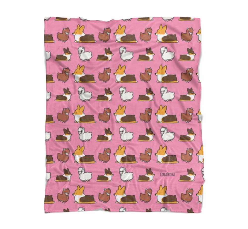Pink "Alpaca Fren" Tricolor Corgi Blanket | 3 Sizes