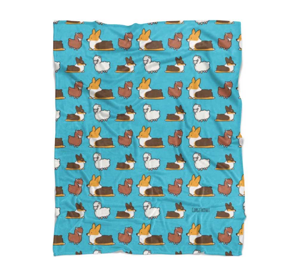 Blue "Alpaca Fren" Tricolor Corgi Blanket | 3 Sizes