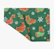 "Gingerbread Corgis" Green Fleece Blanket | Holiday Collection