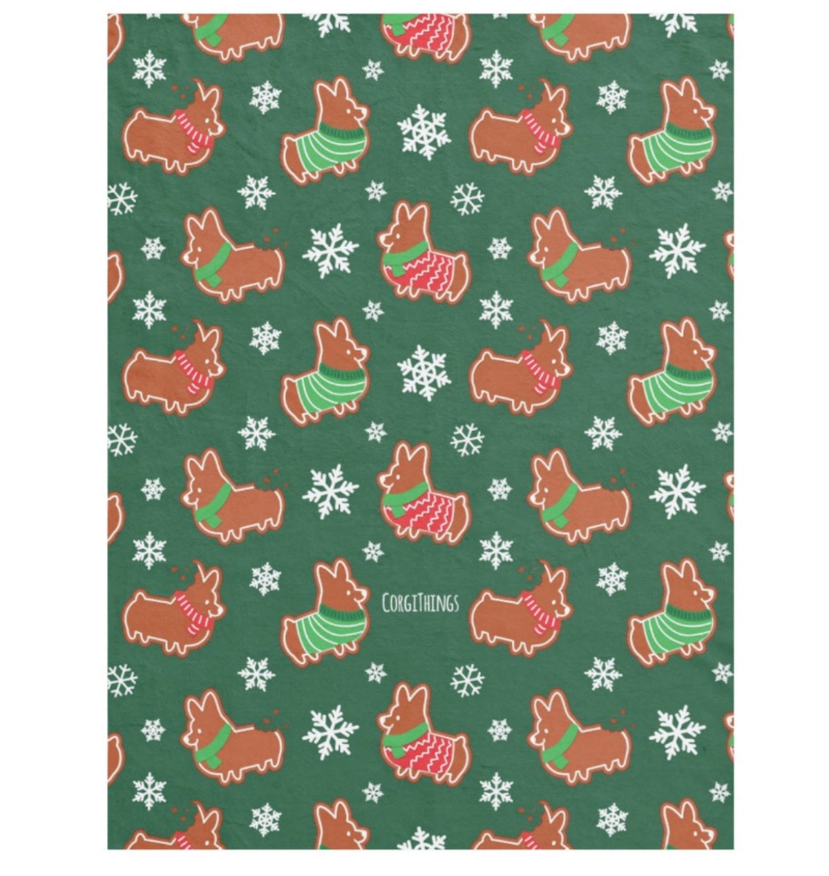 "Gingerbread Corgis" Green Fleece Blanket | Holiday Collection