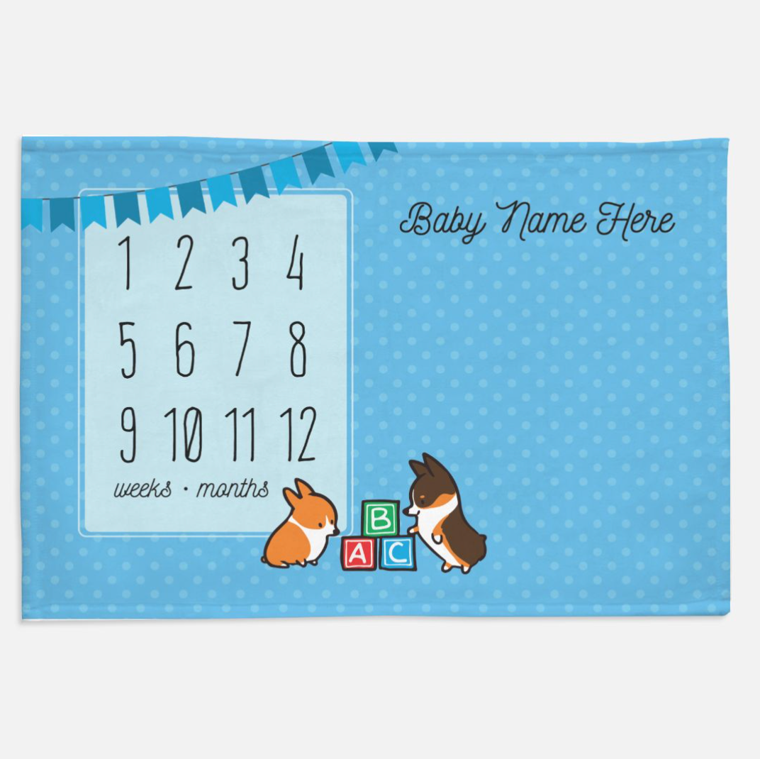 Baby Corgi Milestone Blanket | Customizable