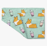 Mint Bubble Tea Corgi Fleece Blanket | 3 Sizes