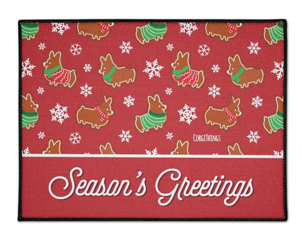 "Gingerbread Corgis" Red Floor Mat | Holiday Collection