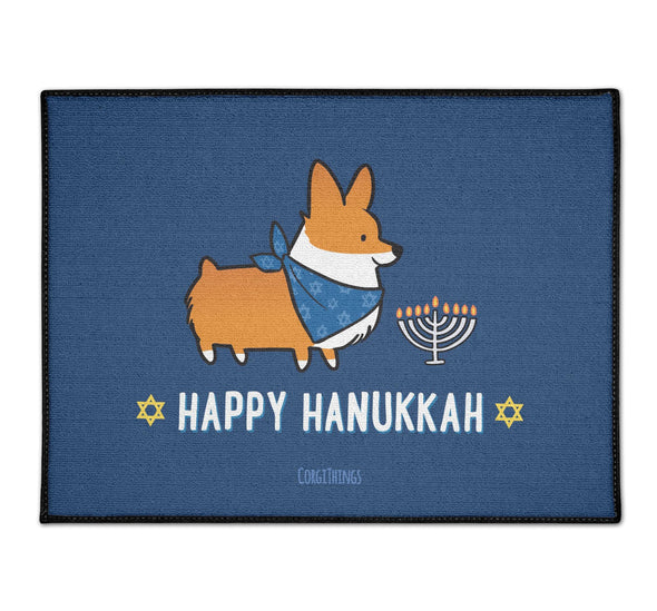 "Happy Hanukkah" Corgi Floor Mat | Holiday Collection
