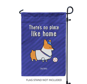 "No Place Like Home" Baseball Corgi Garden Flag | Red, White, and Blue