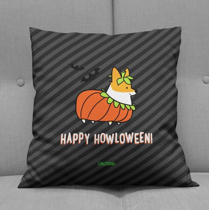 "Corgi Howloween Pumpkin" 18x18 Square Pillow
