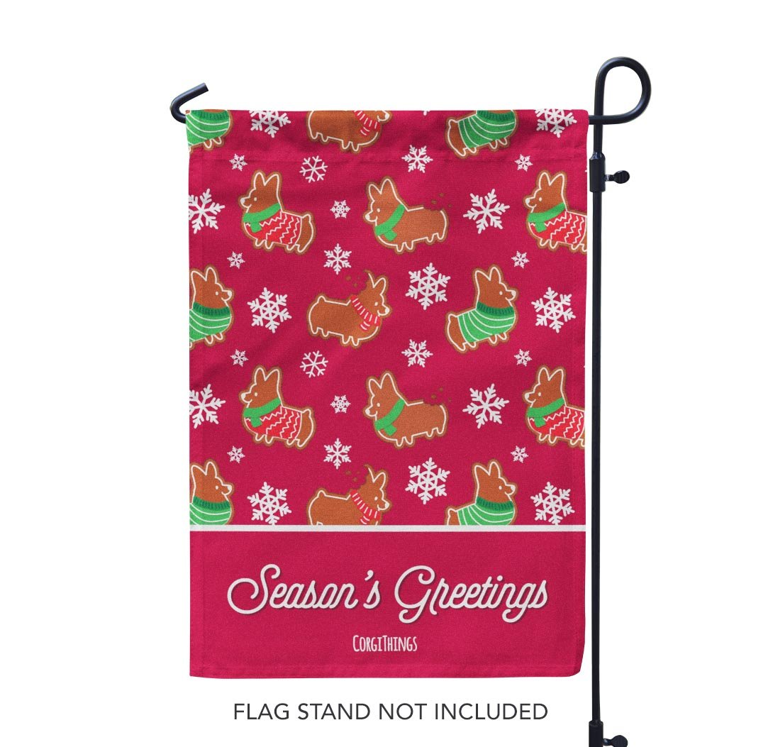 "Gingerbread Corgis" Red Garden Flag | Holiday Collection