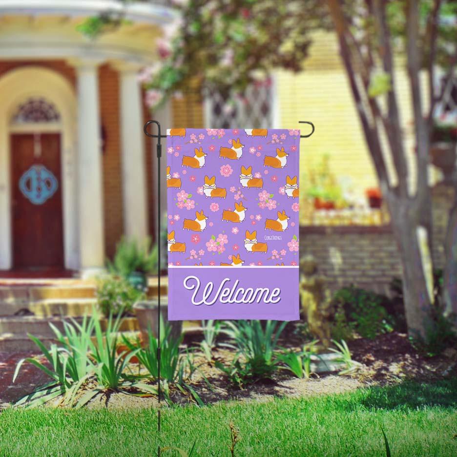 "Cherry Blossom" Corgi Garden Flag
