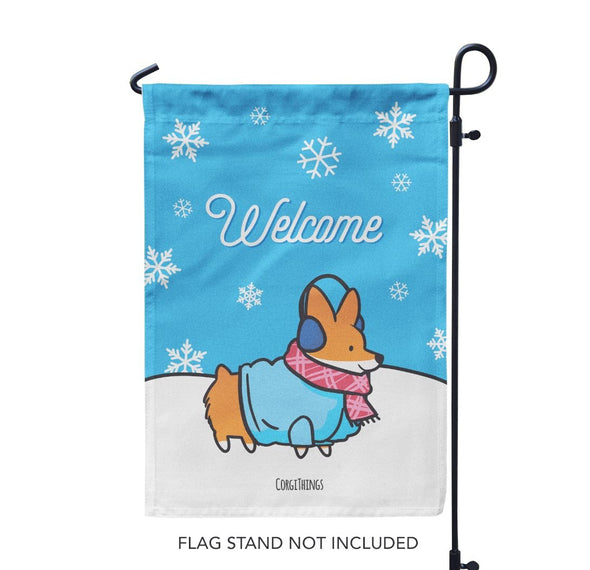 "Welcome Winter" Corgi Garden Flag