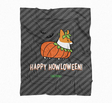 "Corgi Howloween Pumpkin" Fleece Blanket | Halloween Collection