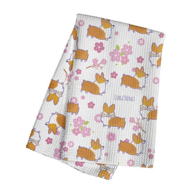 Gingerbread Corgis Waffle Weave Kitchen Towel | Holiday Collection