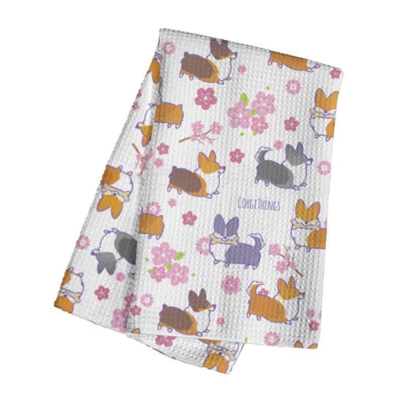 "Cherry Blossom" Variety Corgi Waffle Weave Kitchen Towel