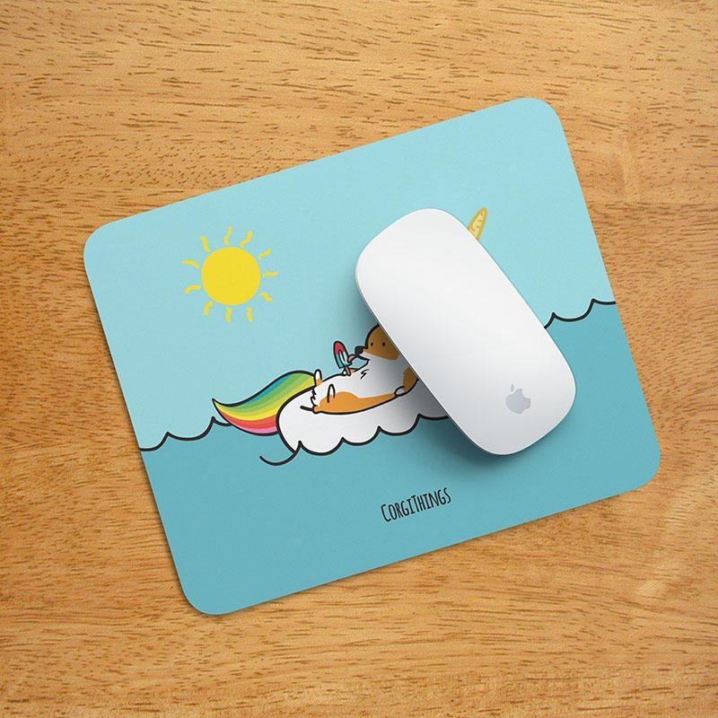 "Summertime Loafin'" Corgi Unicorn Floatie Mousepad