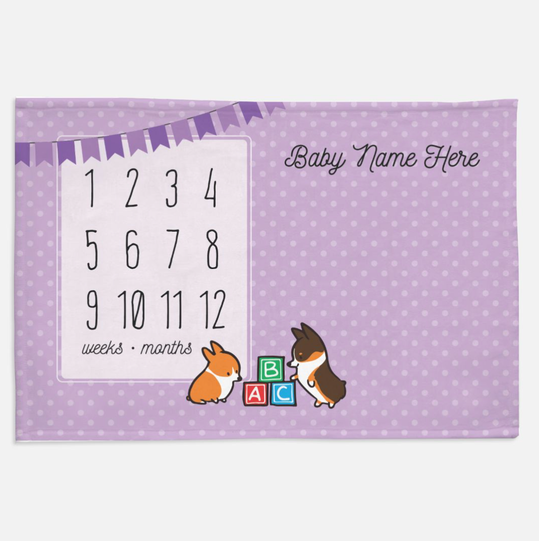 Baby Corgi Milestone Blanket | Customizable