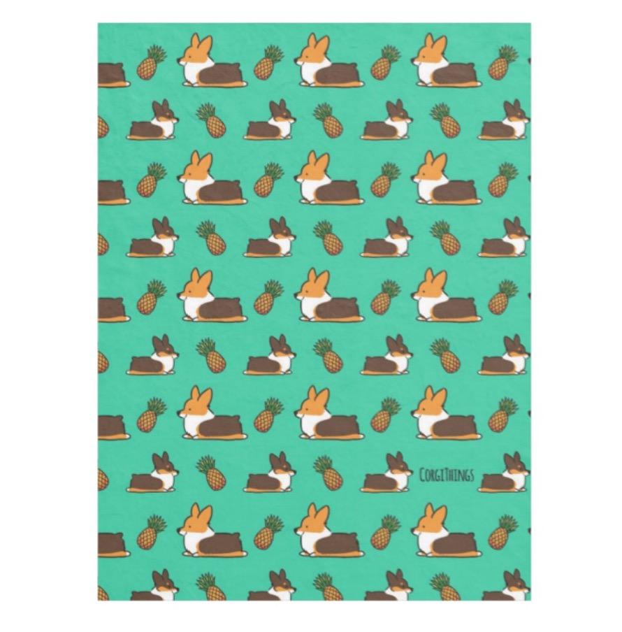 Tricolor Pineapple Corgi Fleece Blanket | 3 Sizes