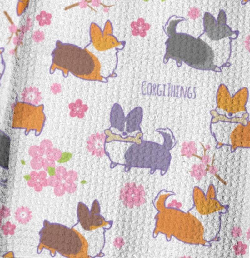 "Cherry Blossom" Variety Corgi Waffle Weave Kitchen Towel