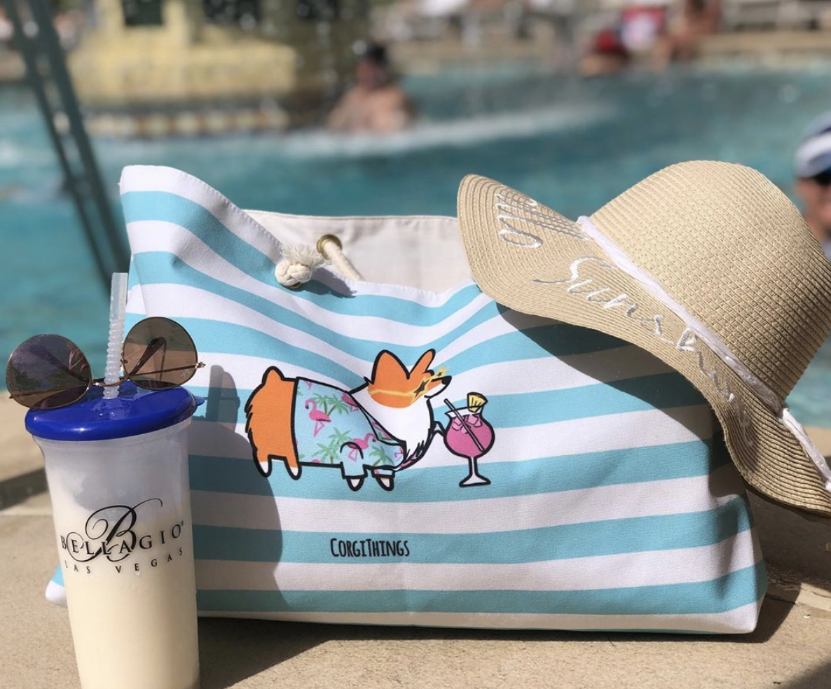 "Miami Vibes" Corgi Oversized Tote Bag | Red Corgi