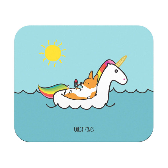 "Summertime Loafin'" Corgi Unicorn Floatie Mousepad