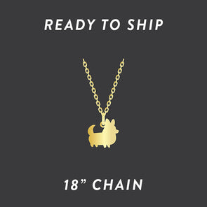 READY TO SHIP: Corgi Things Necklace | Corgi With Tail | Yellow Goldfilled 18" Chain