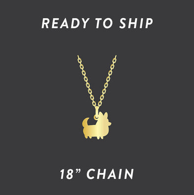 READY TO SHIP: Corgi Things Necklace | Corgi With Tail | Yellow Goldfilled 18" Chain