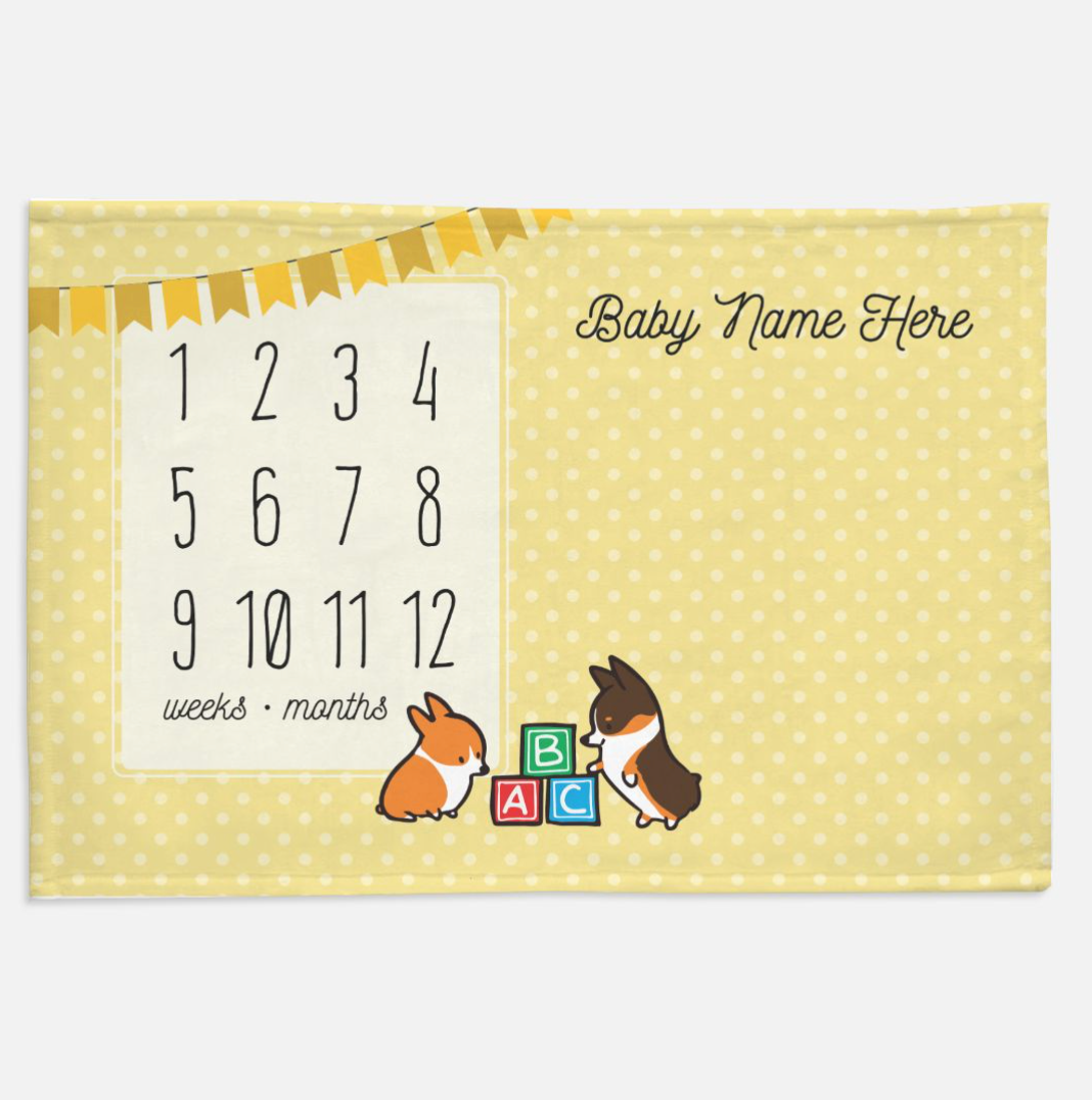 Baby Corgi Milestone Blanket | Customizable