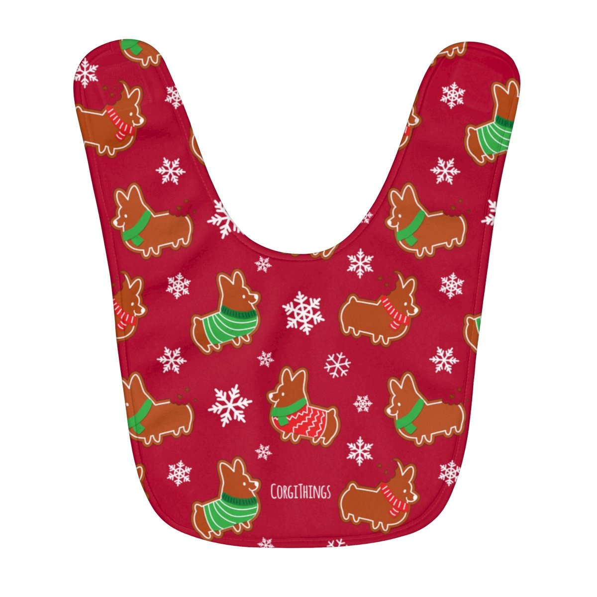 "Gingerbread Corgis" Red Fleece Baby Bib | Holiday Collection