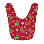 "Gingerbread Corgis" Red Fleece Baby Bib | Holiday Collection