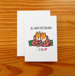 Corgi Christmas Snuggle Greeting Card