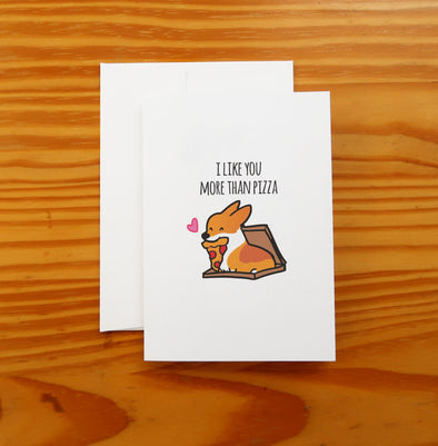 Pizza Love Greeting Card | 5x7" Card with Envelope | Corgi Cards | For Anniversary I Love You Valentine's Day | Handmade