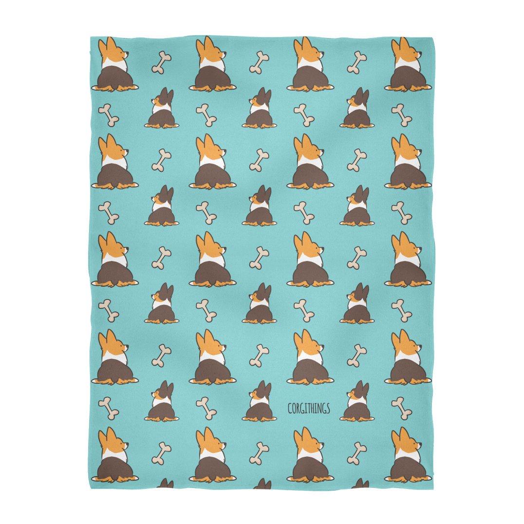 Blue Tricolor Corgi Butts & Bones Fleece Blanket | 3 Sizes