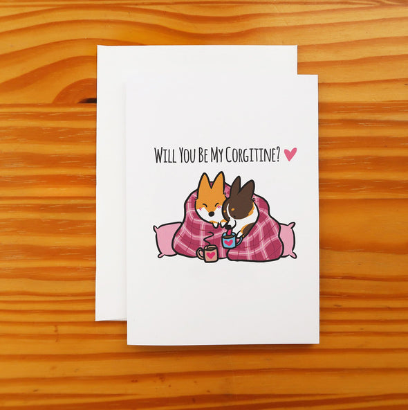 Valentine's Day Snuggle Corgi Greeting Card