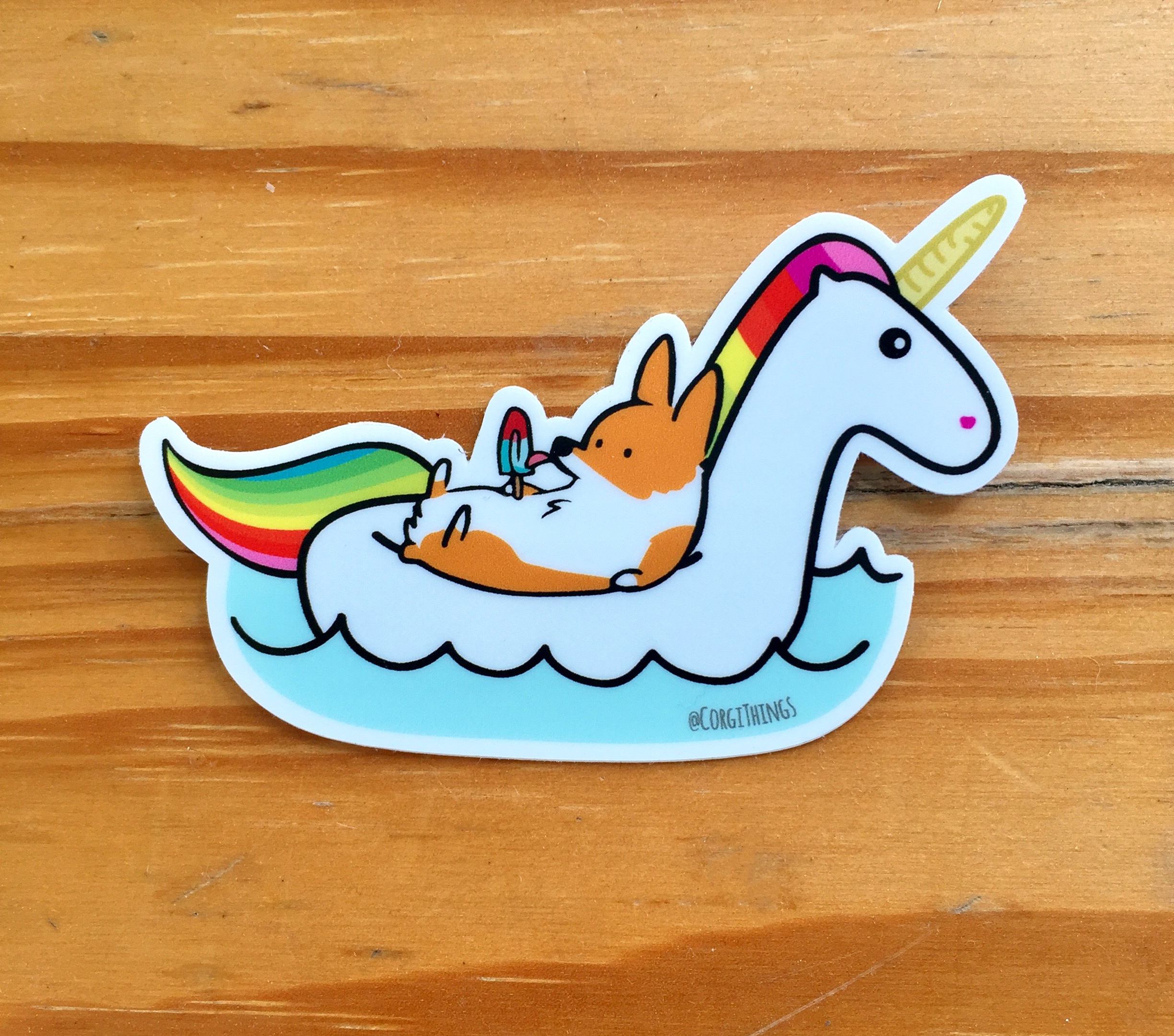 Summertime Loafin' Corgi Vinyl Stickers (Pack of 3)